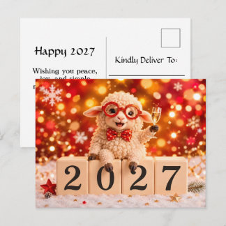 Cartão Postal De Festividades Feliz Ano Novo 2027 Ano do Bode/Carnero