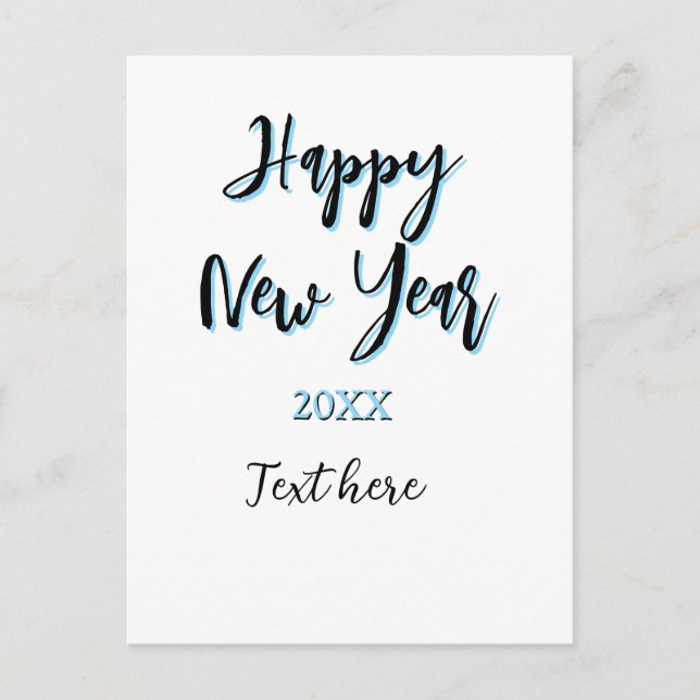 Cartão Postal De Festividades Feliz ano novo azul preto negrito ano simples na m (Frente)