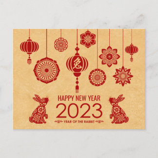 Cartão Postal De Festividades Feliz Ano Novo Chinês do Coelho 2023