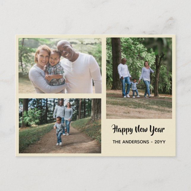 Cartão Postal De Festividades Feliz ano novo - COLAGEM DE FOTOGRAFIA - Personali (Frente)