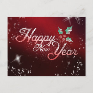 Cartão Postal De Festividades Feliz ano novo da Holly da Frost Vermelha