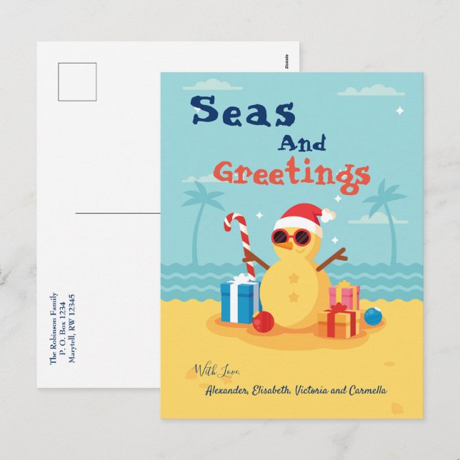 Cartão Postal De Festividades Feliz ano novo da temporada do Papai Noel (Frente/Verso)