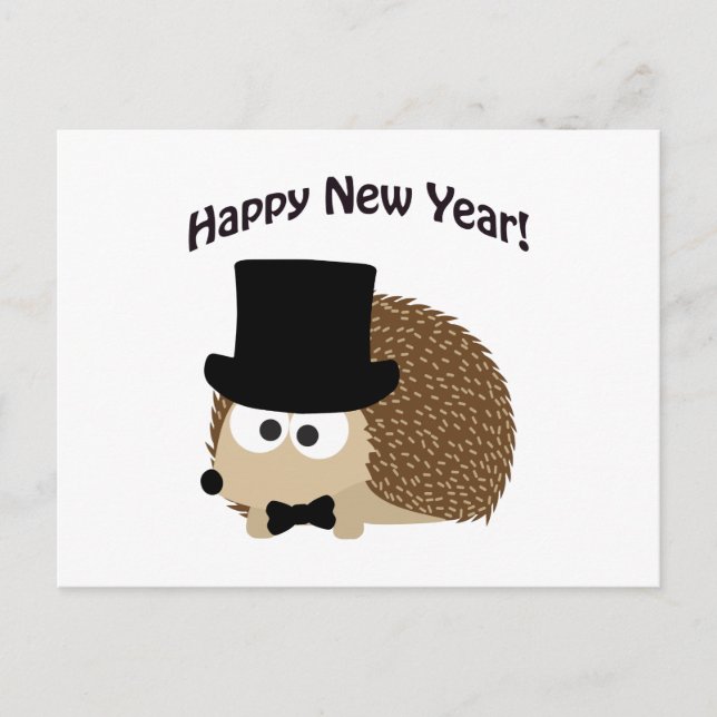 Cartão Postal De Festividades Feliz ano novo! Dapper Hedgehog (Frente)