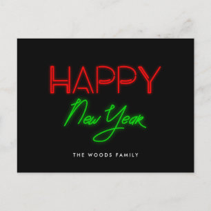 Cartão Postal De Festividades Feliz ano novo das luzes de néon retrorreflectoras
