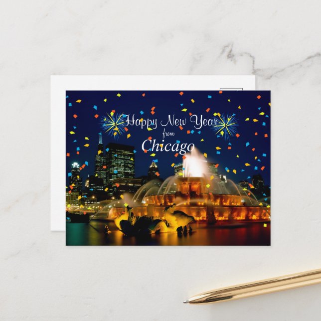 Cartão Postal De Festividades Feliz ano novo de Chicago (Frente/Verso In Situ)