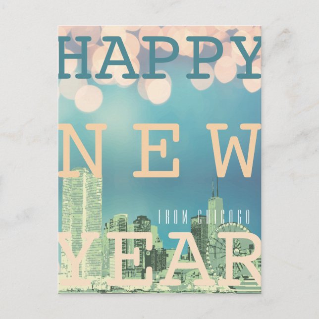 Cartão Postal De Festividades Feliz ano novo de Chicago Skyline (Frente)