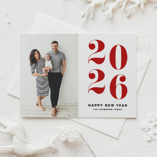 Cartão Postal De Festividades Feliz ano novo de Foto Red Bold Typografia 2022