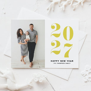 Cartão Postal De Festividades Feliz ano novo de Foto Yellow Bold Typografia 2022