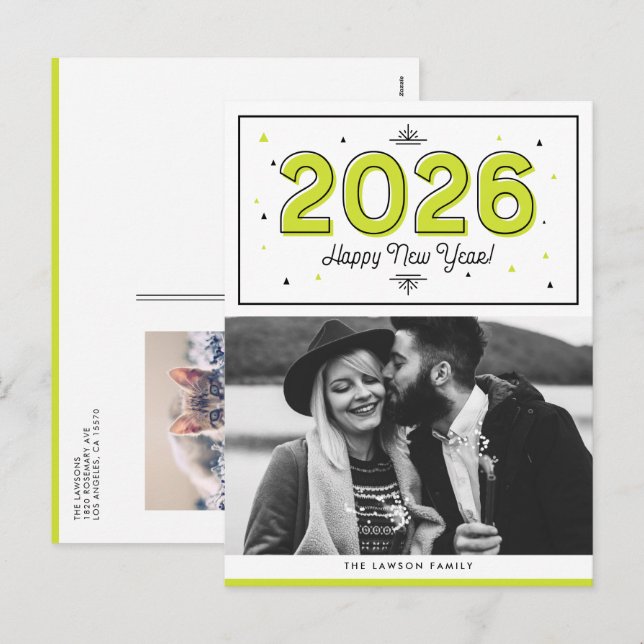 Cartão Postal De Festividades Feliz ano novo de Fotografia Geométrica Verde (Frente/Verso)