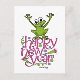 Cartão Postal De Festividades Feliz ano novo de Frisky, o Sapo