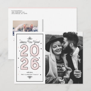 Cartão Postal De Festividades Feliz ano novo de Tipografia Moderna Rosa 2022 Fot