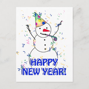 Cartão Postal De Festividades Feliz Ano Novo do Boneco de Neve Celebrante