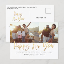 Cartão Postal De Festividades feliz ano novo dourado multi foto ano novo