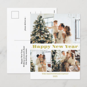 Cartão Postal De Festividades Feliz ano novo Elegante Simples Três Fotos