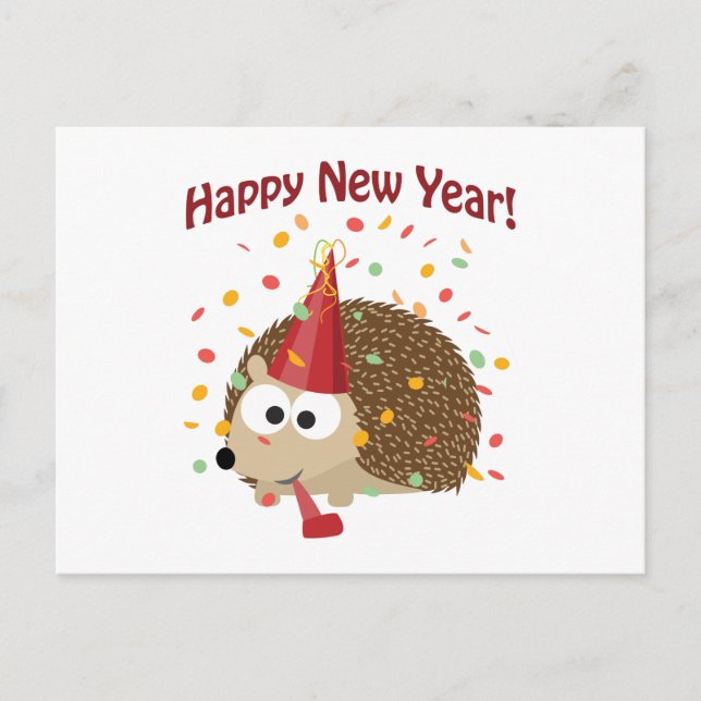 Cartão Postal De Festividades Feliz ano novo! Hedgehog (Frente)