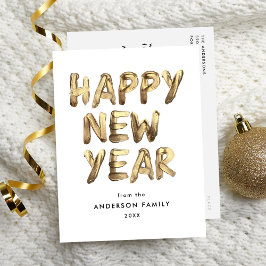 Cartão Postal De Festividades Feliz ano novo moderno Dourado não-fotografado