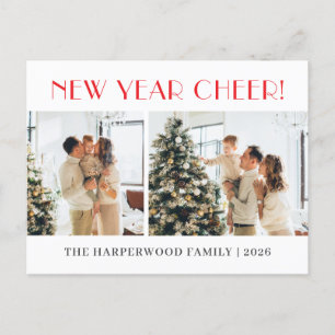Cartão Postal De Festividades Feliz ano novo Moderno Elegante Simples - Duas Fot