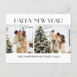 Cartão Postal De Festividades Feliz ano novo Moderno Elegante Simples - Duas Fot