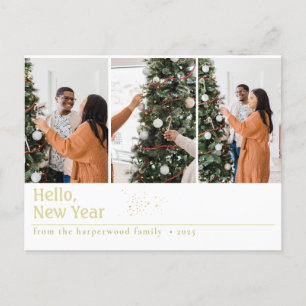 Cartão Postal De Festividades Feliz ano novo Moderno Elegante Simples Três Foto