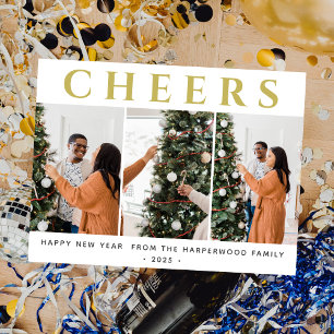 Cartão Postal De Festividades Feliz ano novo Moderno Elegante Simples Três Foto