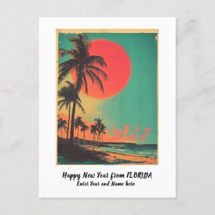 Cartão Postal De Festividades Feliz Ano Novo Personalizado Flórida Miami Vintage