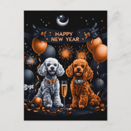 Cartão Postal De Festividades Feliz ano novo Poodles