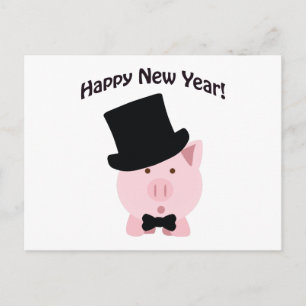 Cartão Postal De Festividades Feliz Ano Novo! Porco Elegante