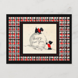 Cartão Postal De Festividades Feliz ano novo Scottie dog
