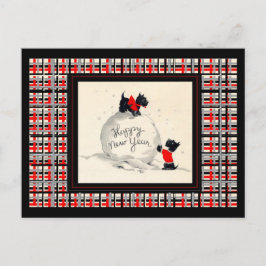 Cartão Postal De Festividades Feliz ano novo Scottie dog