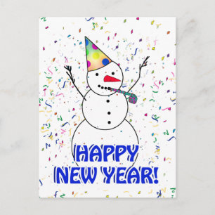 Cartão Postal De Festividades Feliz ano novo Snowman