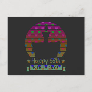 Cartão Postal De Festividades Feliz bolo de aniversário de 55 anos com corações