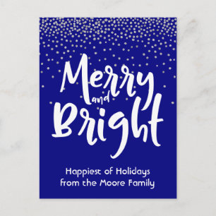 Cartão Postal De Festividades Feliz branca e brilho sobre o Marinho e o Silver C