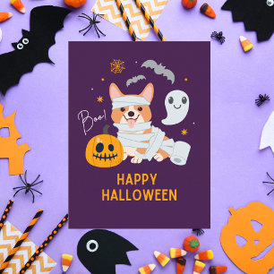 Cartão Postal De Festividades Feliz Cachorro de Múmia Bonita de Halloween