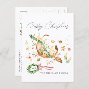 Cartão Postal De Festividades Feliz Cachorro Feliz e Adorável Luzes de Natal