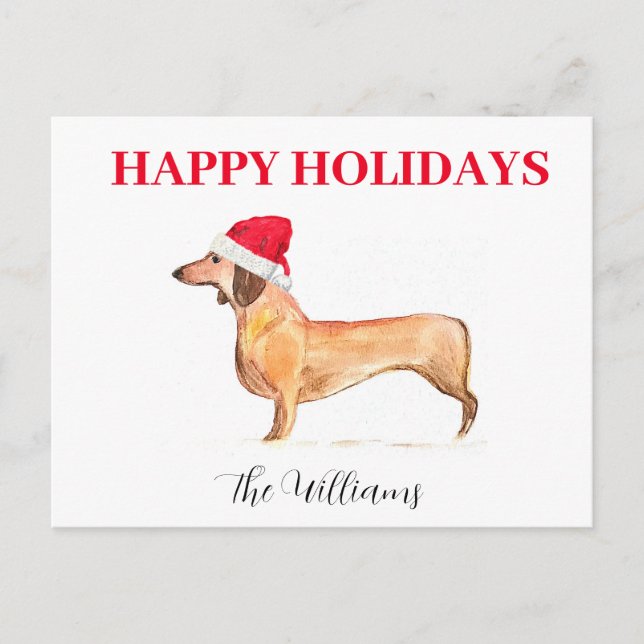 Cartão Postal De Festividades Feliz Cachshund Dachshund Elegante de Feriados (Frente)