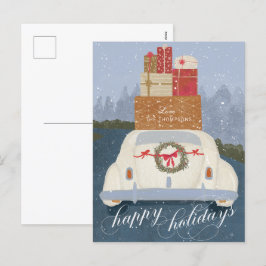 Cartão Postal De Festividades Feliz Carro vintage de Feriados com Cartão-Postal 