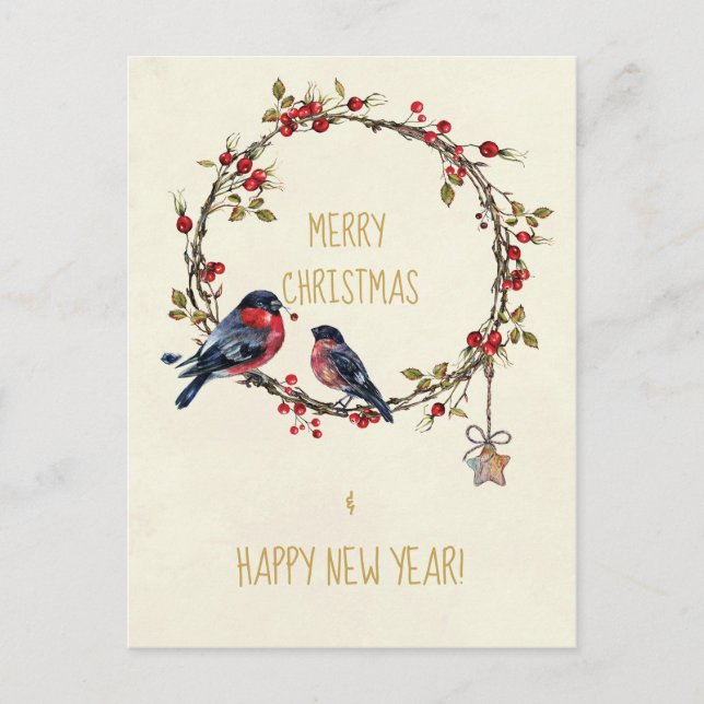 Cartão Postal De Festividades Feliz cartão de Natal - Aves de fraternidade (Frente)