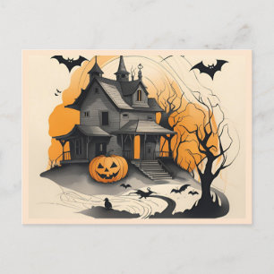 Cartão Postal De Festividades feliz casa assombrada de Halloween
