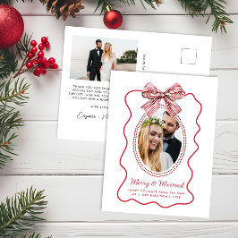 Cartão Postal De Festividades Feliz Casado Quadro Ondulado Vermelho Arco Foto Na