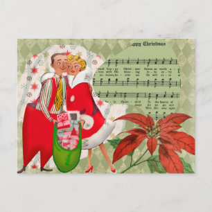 Cartão Postal De Festividades Feliz Casal de Natal dos anos 50