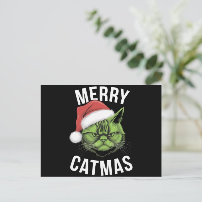 Cartão Postal De Festividades Feliz Catmas Engraçado Gato Adora Natal (Em pé/Frente)