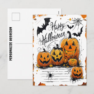 Cartão Postal De Festividades Feliz Celebração de Halloween Abóboras Morcegos Ar