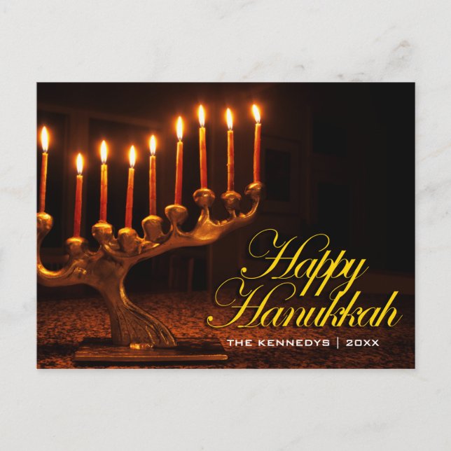 Cartão Postal De Festividades Feliz Chanucá - Iluminada Nine Candle Menorah (Frente)