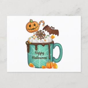 Cartão Postal De Festividades Feliz chocolate quente de Halloween Mug e chocolat
