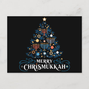 Cartão Postal De Festividades Feliz Chrismukkah Feriado Judaico Hanukkah