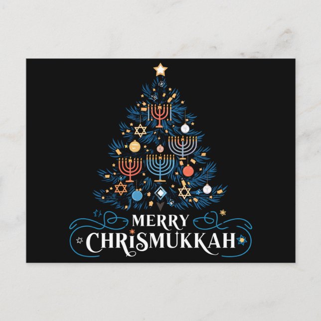 Cartão Postal De Festividades Feliz Chrismukkah Feriado Judaico Hanukkah (Frente)