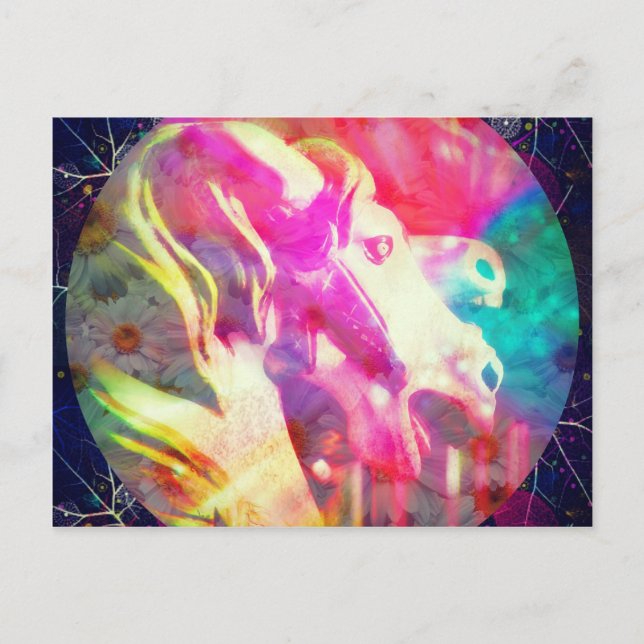 Cartão Postal De Festividades Feliz circula Arte Digital Horse (Frente)