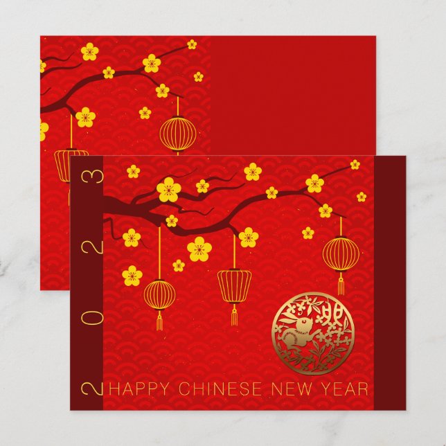 Cartão Postal De Festividades Feliz Coelho Chinês Novo Ano 2023 Blossoms HPostC (Frente/Verso)