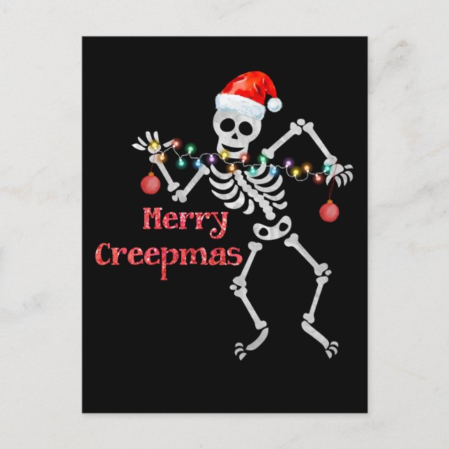 Cartão Postal De Festividades Feliz Creepmas Papais noeis esqueletos Visão geral (Frente)