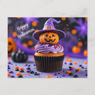 Cartão Postal De Festividades Feliz Cupcake de Halloween com Jack O Lanterna